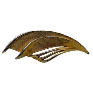 Gold Tone Double Leaf Brooch Textured & Polished Finish 2.5" x 1" Vintage